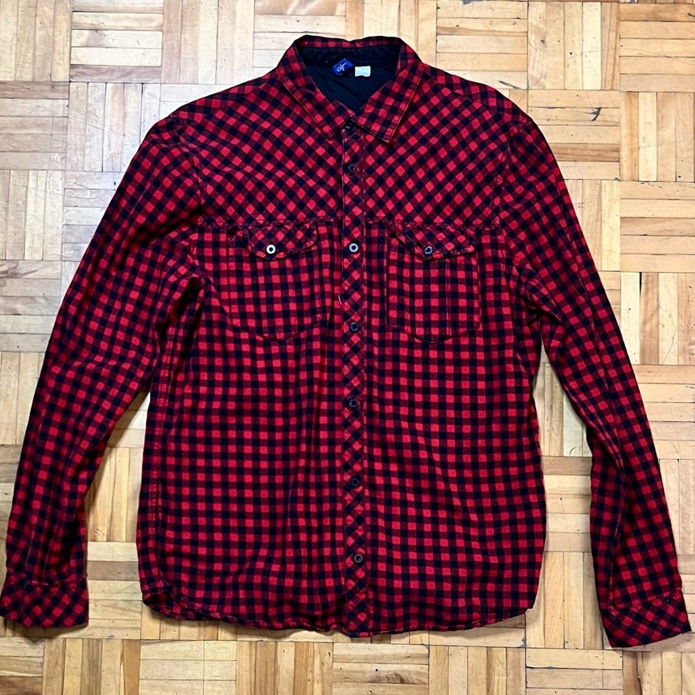 H&M Red and Black Checkered Casual Button Down Shirt